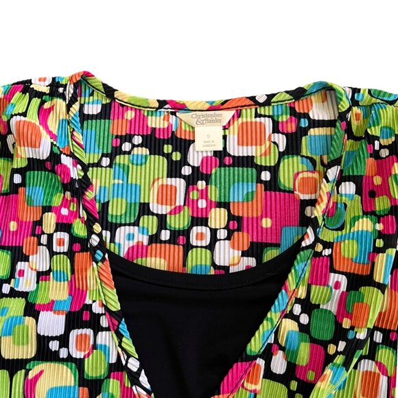 Vintage Christopher & Banks Novelty Print Mod Scrunch Babydoll Top S - Picture 4 of 7